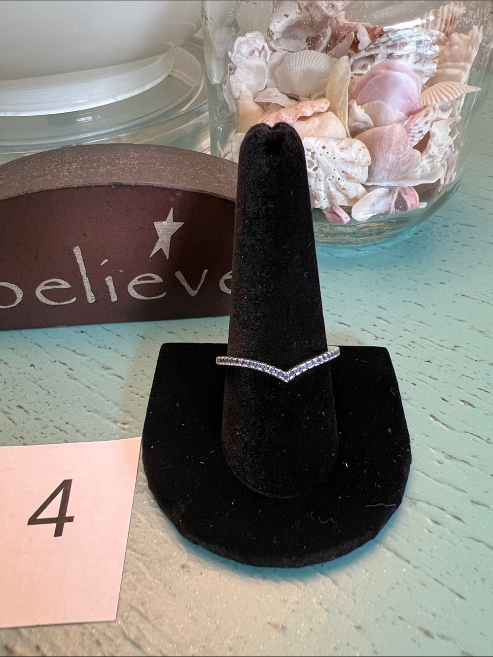 Pandora Blue Sparkling Wishbone Ring Size 10.5 (64)